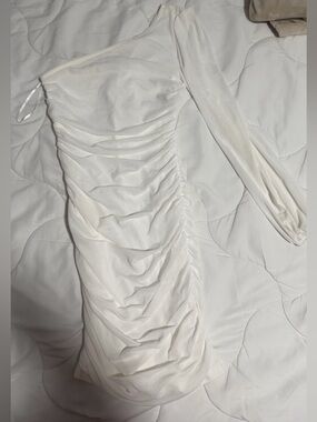 SHEIN White One-Shoulder Ruched Mini Dress